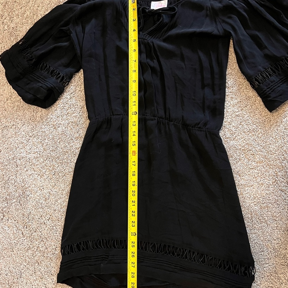 Parker NY 100% Silk Black Cold Shoulder Mini Dress - Size S - Ladder Cutout - Picture 3 of 6